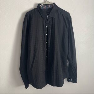 Bugatchi Mens Long Sleeve black window pane shaped fit size large city design